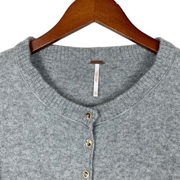 Free People Nocturnal Cardigan Sweater Grey Wool Cashmere Button Front Womens XL - Picture 3 of 9